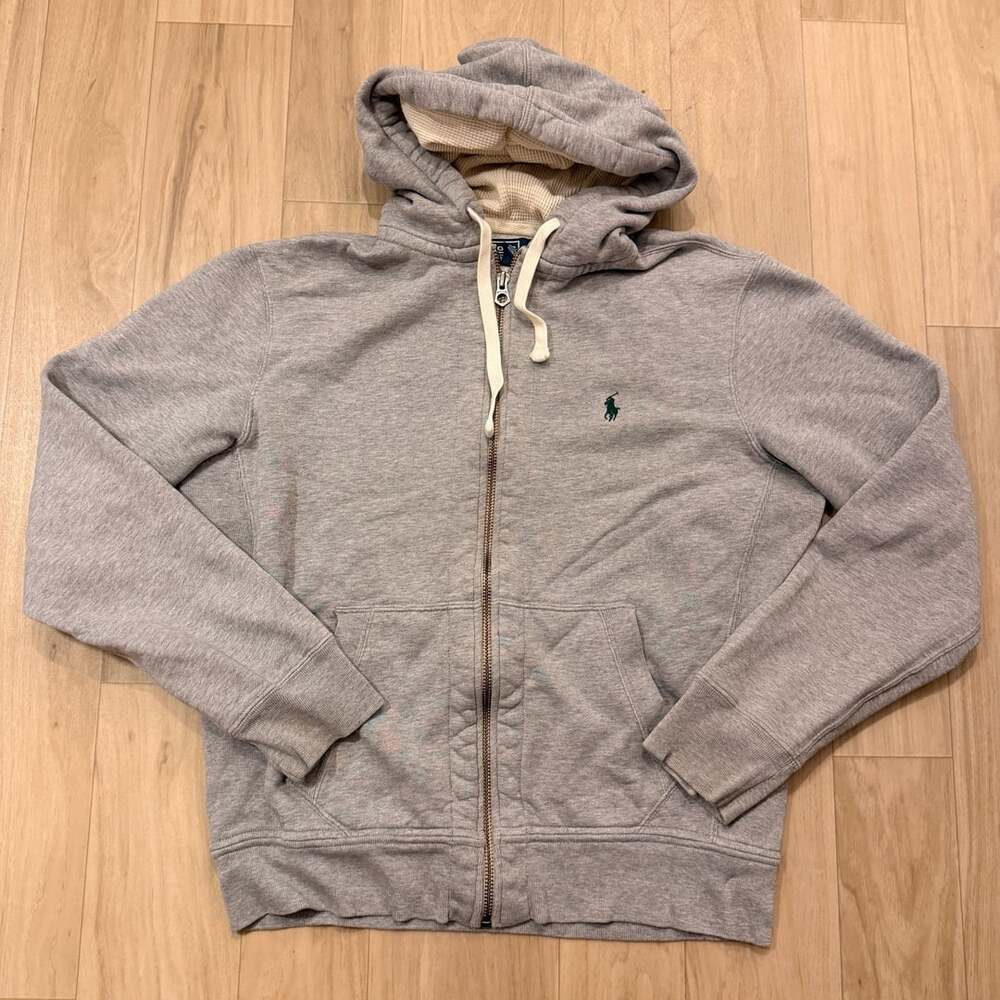 Polo Ralph Lauren Full Zip Hoodie Waffle Lined Gray Size M